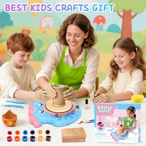 Aujazyble Pottery Wheel for Kids, Complete Pottery DIY Art & Craft Kit Toy, Arts and Crafts for Kids Ages 8-12, Girls Boy Toys Birthday Halloween Christmas Gift for Kid Ages 6 7 8 9 10 11 12+, Blue - color: blue