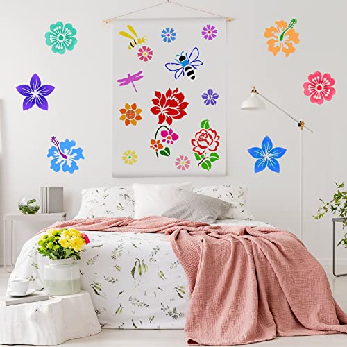 Zonon 16 Pieces Stencils for Painting, Reusable Large Butterfly Hummingbird Sunflower Stencil with Metal Open Ring, DIY Craft Templates for Spring Summer Wood Wall Canvas Home Decor(5.1 x 5.1 Inch) - size: 5.1 x 5.1 Inch