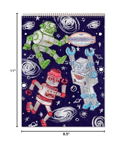 eeBoo: Silver Robots Spiral Bound Blank Sketchbook - 60 Pages, 140 GSM/95 LB Paper, 8.5x11, Eco-Friendly, Kids Art Supplies - style: Silver Robots