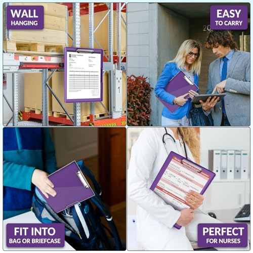 Sooez Clipboard with Storage, Heavy Duty Cleaview Clip Boards 8.5x11 with Dual Storage, Dry Erase Plastic Nursing Clipboard, High Capacity Clipboards Folder for Teacher Nurse, School & Office Supplies - color: Purple