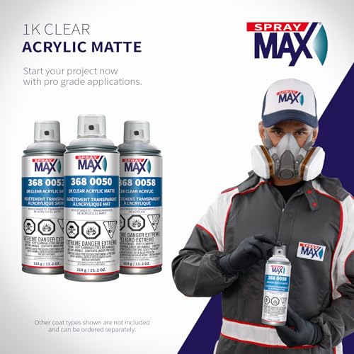 SprayMax 1K Acrylic Matte Clear Coat | Fast-Drying Acrylic Clear Coat Spray Paint for Cars, Crafts & Metal | Smooth Matte Finish, Weather & Scratch Resistant | Professional Grade 11.3 oz