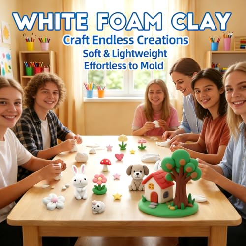RAINFLOW White Foam Clay - Moldable Cosplay Foam Clay,Soft Squishy Molding,Perfect for Arts and Crafts Projects,Creative Art Supplies with Sculpting Tools