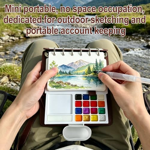 Travel Watercolor Set, 16 Colors Standard (8 Matte & 8 Shimmer), Pocket Paint Set with 30-Sheet 300G Cotton Sketchbook, Detachable Palette, Water Cup & Water Brush, Brown - color: Brown