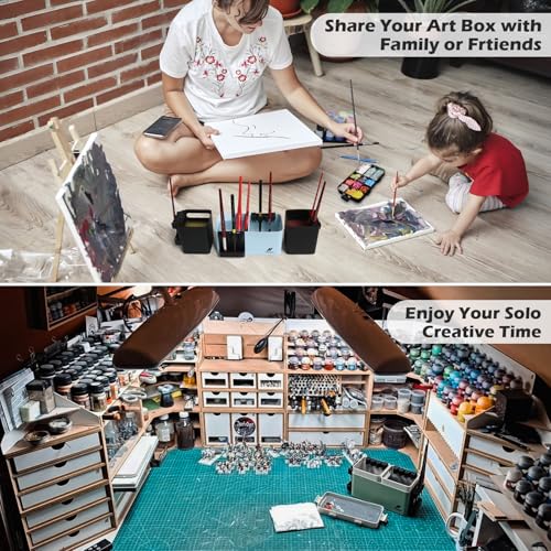 Portable All-in-One Modular Painting Station with Paint Brush Cleaner and Holders,Wet Paint Palette Tray with Lid for Miniature Painting and Acrylic Paints (Ultra Set)