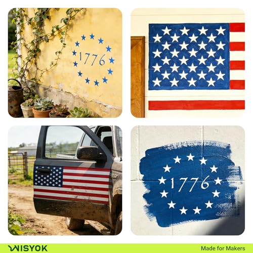 WISYOK 4Pcs American Flag 50 Star Stencil Templates, 4 Sizes American Flag Templates, Ideal for DIY Crafts Design, Independence Day Project, American Flag Projects