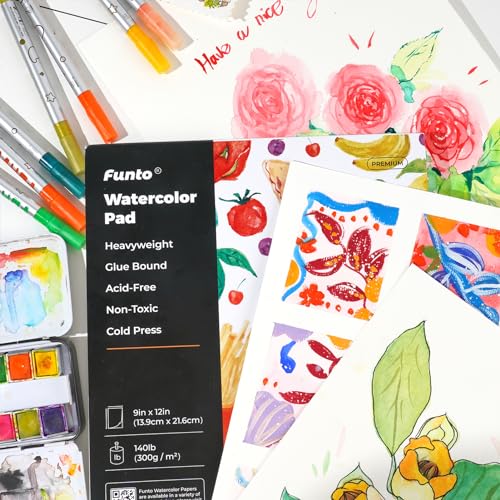 Funto Watercolor Paper Pads, 9x12, 30 Sheets, 140lb/300gsm, Cold Pressed, Acid-Free Heavyweight Art Paper for Painting, Drawing & Art Supplies - size: 9x12-1Pack