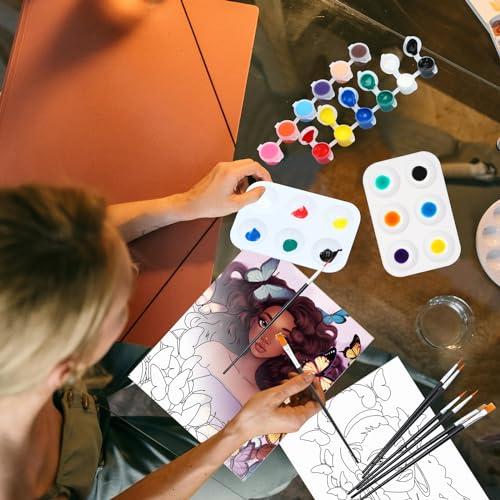 Dinifee 6 Pack Pre Drawn Canvas for Painting Pre Printed Canvas Kit 8 x 10 Inch Stretched Cotton Paint and Sip Set for Adults Couple Party Graduation Summer Date Night(Flower Lady) - style: Flower Lady