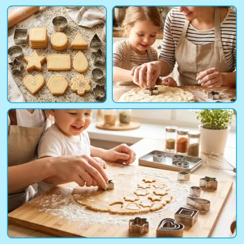 Fireboomoon 30 Pcs Mini Cookie Cutter Set, Stainless Steel Small Geometric Cutters (Star, Heart, Flower, Circle & More), Tiny Biscuit Mold for Kids, Fondant, Fruit, Sandwich & Clay, with Storage Box