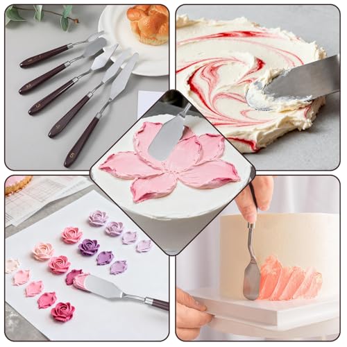 5 Pcs Frosting Spatula, Cake Frosting Spatula Dual-use Pallet Knife Painting Knife for Baking Pastry Tool Cake Fondant Chocolate,Art Painting Art Acrylic Draw Color Mixing Supplies