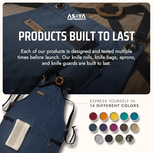 Asaya Chef and BBQ Apron with Bottle Opener and Hand Towel - 10oz Cotton Canvas, Stainless Steel Hardware - Cross Back Straps - color: Blue
