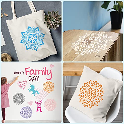 SUNFEEL 9-Pack Large Mandala Stencils - 12 x 12 Inch Reusable Templates, For DIY Wall & Floor Crafts And Furniture - style: C-Large Mandala