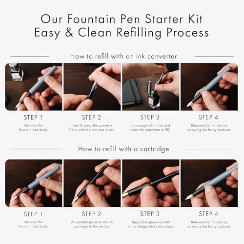 Wordsworth and Black Fountain Pen Set - Blue - Includes 2 Pens, 18 ML Ink Bottle, 60 Ink Cartridges, A Refill Converter, 1 Medium and 4 Broad Nibs, Brush Pen - Fountain Pen Kit for Beginners - color: Red and Blue
