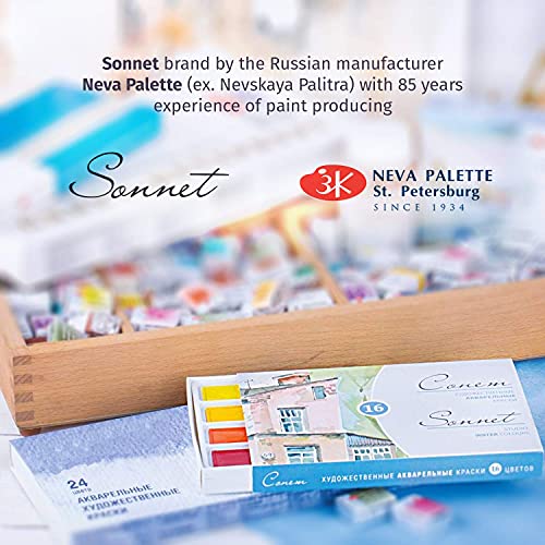 Sonnet Student Grade Watercolor Paint Set 24 Full Pans 2.5ml Vibrant Colors for Artists and Beginners in Cardboard Box by Nevskaya Palitra