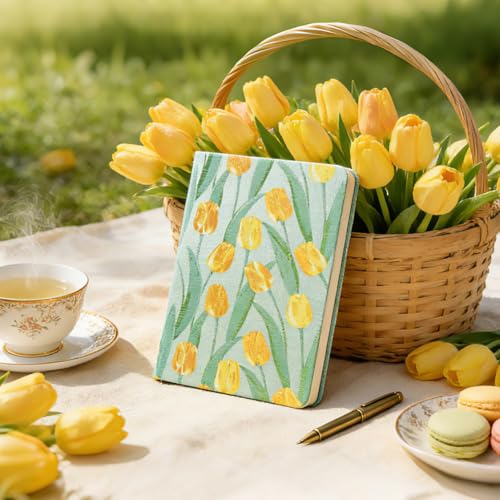 Sketchbook Journal, Cute Sketch Book, Drawing Journal, Flower Notebook, A5, Plain Blank Pages, Unlined Paper, Hardcover, Lay Flat, Beautiful Journal for Women, Tulip - color: Flower Tulip, style: Plain
