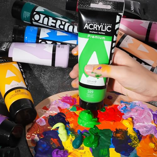 AUREUO Green Light Acrylic Paint, 4 Fl Oz / 120ml Single Tube, Rich Pigment Art Craft Paints for Canvas, Rock, Stone, Wood, Fabric, Art Supplies - color: Green Light, size: 4 Fl Oz (Pack of 1)