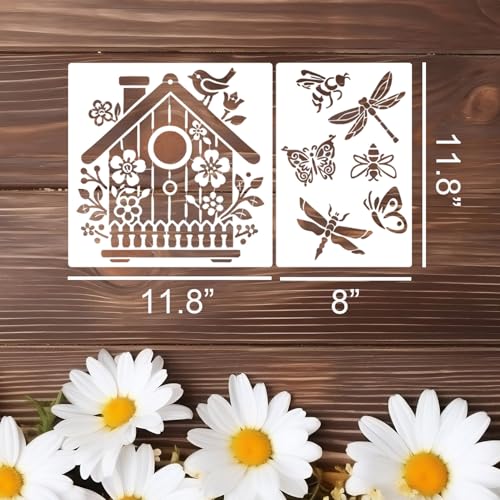 Garden Fence Stencils for Outdoor Large Bird House Stencils for Walls Reusable Drawing Stencil for Painting on Wood Fence Room Wall Window Glass - style: Bird House
