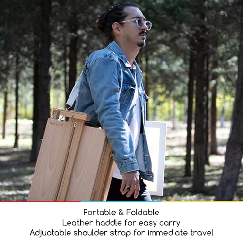 MEEDEN French Easel, Large Sketchbox Easel - Foldable Portable Beechwood Field Art Easel with Drawer, Palette & Metal Tray for Professionals, Artists & Hobbyists Painting on the Go, Hold Canvas to 34"