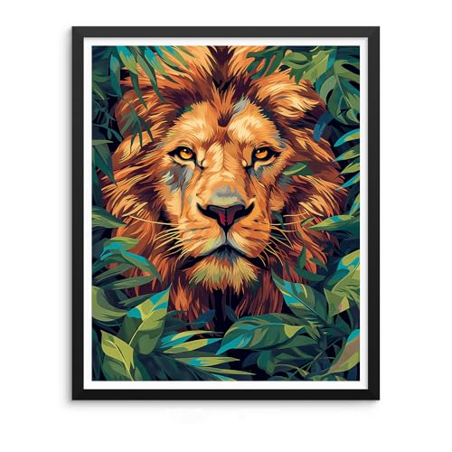 Natuyalo Paint by Numbers Kit for Adults Beginners, 16x20 Inch Canvas Painting by Number Drawing Paintwork with 3 Pcs Paintbrushes Acrylic Pigment, Lion in the Jungle - color: ART-06