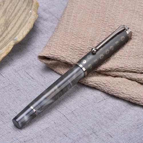 Hongdian N8S Gray Resin Fountain Pen Rabbit Pattern Cap, Iridium Medium Nib with Converter and Metal Pen Case Set - color: N8S Gray, style: Medium Point