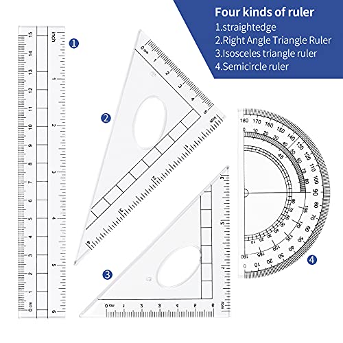 Vobou Math Geometry Kit Sets 10 Piece Student Supplies with Shatterproof Storage Box,Includes Rulers,Protractor,Compass,Eraser,Pencil Sharpener,Lead Refills,Pencil,for Drafting(Navy Blue) - color: Navy Blue