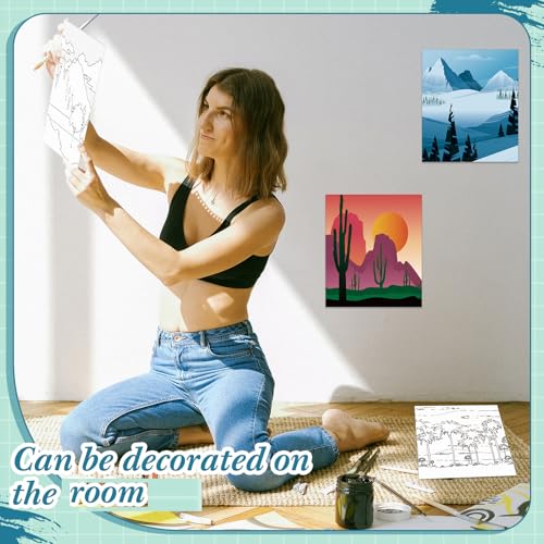 Sherr 12 Pcs Pre Drawn Canvas Pre Printed Canvas for Adults Sip and Paint Party Canvases Painting Kit for Summer Easter Mother's Day Party Favor(Landscape,8 x 10 Inch) - size: 8 x 10 Inch, style: Landscape