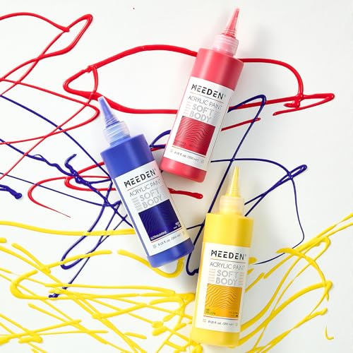 MEEDEN Soft Body Acrylic Paint: Lemon Yellow Hue Matte Finish - 250ml/8.45oz Bulk Acrylic Colors in Ergonomic Bottle - Fluid Flow Art Paints for Artists Canvas Painting - color: Lemon Yellow Hue
