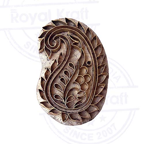 Beautiful Wooden Block Brass Paisley Designs Clay Printing Stamp - size: BSCtag017