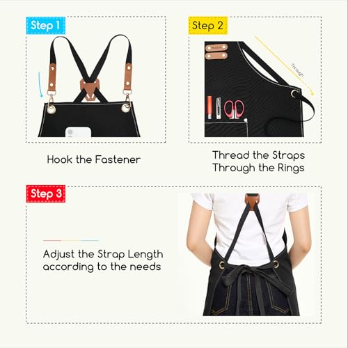 MEEDEN Painting Apron for Men Women: Adjustable Cross Back Waterproof Polyester Canvas Art Apron with 3 Pockets - Artist Apron for Acrylic Oil & Watercolor Painting, Gardening, Cooking - Black - color: Black