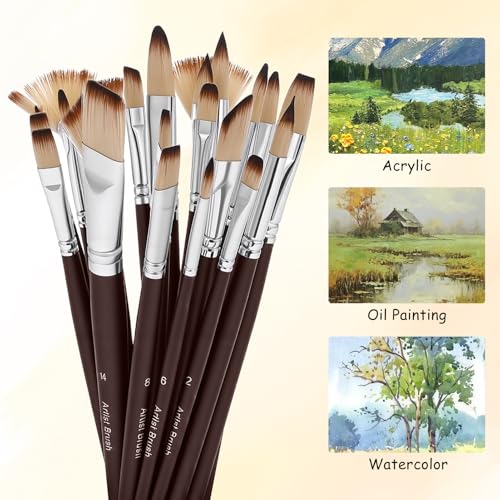 26 PCS Artist Paint Brushes for Acrylic, Professional Paint Brush, Nylon Bristles with Round, Filbert, Angle, Flat, Fan, Detail Brush, for Acrylic, Oil & Watercolor (Rosewood)