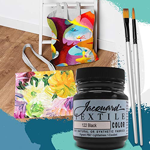 Moshify Jacquard Products Black Textile Color - Fabric Paint Made in USA - JAC1122 2.25-Ounces - Bundled Brush Set - size: 2.25 Ounce (Pack of 1)