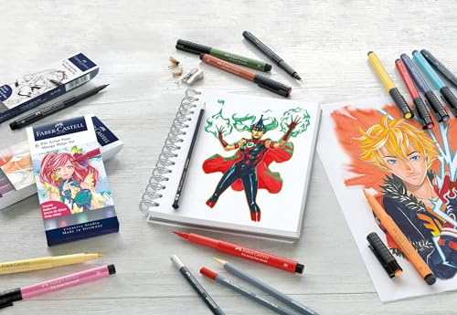 Faber-Castell Pitt Artist Pen Manga Kaoiro Drawing and Illustration Wallet - 6 India Ink Artist Markers - style: Manga Kaoiro (6 Brush Nibs)