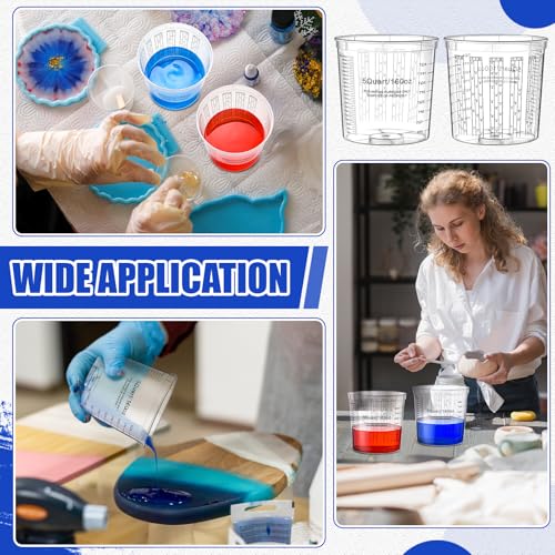 Maxdot 6 Pcs 5 Quart/160 Ounce Paint Mixing Cups Plastic Measuring Cups for Liquids Automotive Painting, Epoxy Resin, Acrylic Arts, Disposable or Reusable, Crafts, Graduated, Mixing Ratios