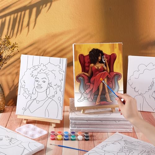 Zhanmai 72 Pcs 12 Sets Sip and Paint Kit Pre Drawn Canvas for Painting 8" x 10" Paint Party Canvas Painting Pre Printed Canvases for Party Favor DIY Virtual Adult's Date Night(Fashionable Couple) - style: Fashionable Couple