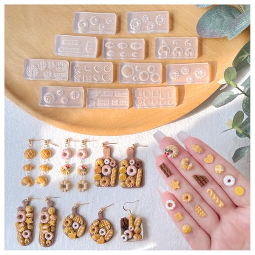 KEOKER 12pcs Polymer Clay Molds, Dessert & Bread Silicone Molds, Earring Molds - color: A Color