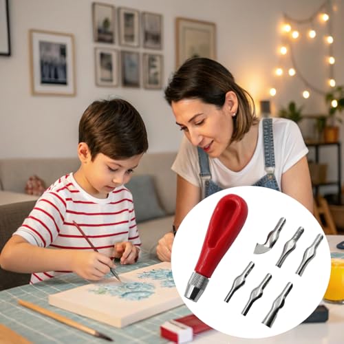 TopHomer 12PCS Linoleum Cutter – 6 Assorted Lino Cutters Includes Plastic Storage Handle, for Block Printing