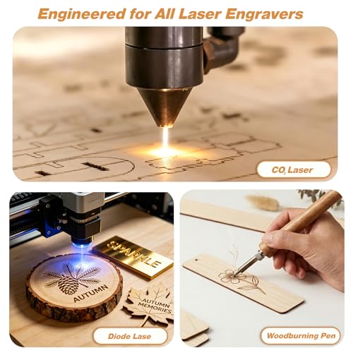 Ecoofor 148 PCS Laser Engraving Materials Kit, Mixed Laser Engraving Blanks Sample Pack with Acrylic, Metal, Wood, Leather, Glass, Rubber & Fabric for Laser Engraver Cutter Testing