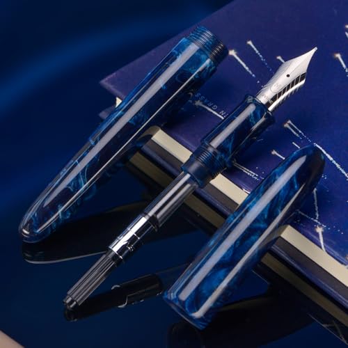 Asvine C80 Fountain Pen #8 Medium Nib Large Handcraft Pen with Converter Pen Box Collection Set (Galaxy Blue) - color: Galaxy Blue, style: Medium