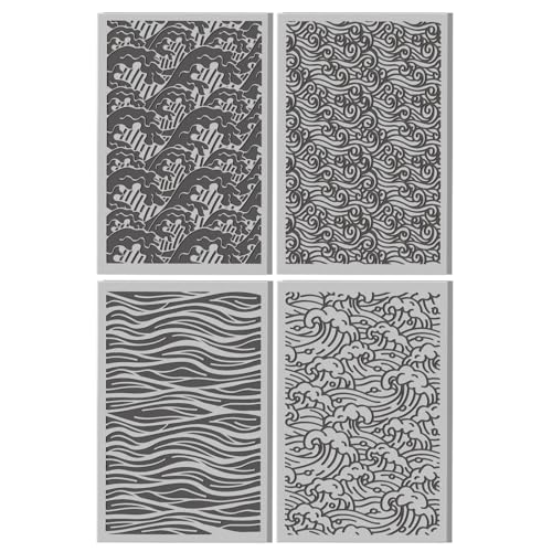 4 Sheets Ocean Waves Pattern Clay Texture Mat, 3.9x2.6in | 4 Styles Polymer Clay Texture Sheets with Ocean Wave Design. For Pottery, Earring, Jewelry and Stamp Engraving - style: Ocean