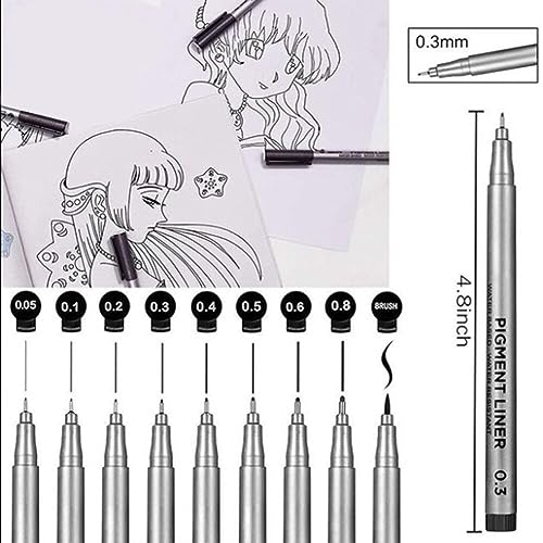Precision Micro-Line Pens, Set of 9 Size Black Micro-Pen Fineliner Ink Pens, Quick Drying Ink Waterproof Archival Ink Multiliner Pens for Artist Illustration, Sketching, Technical Drawing, Calligraphy