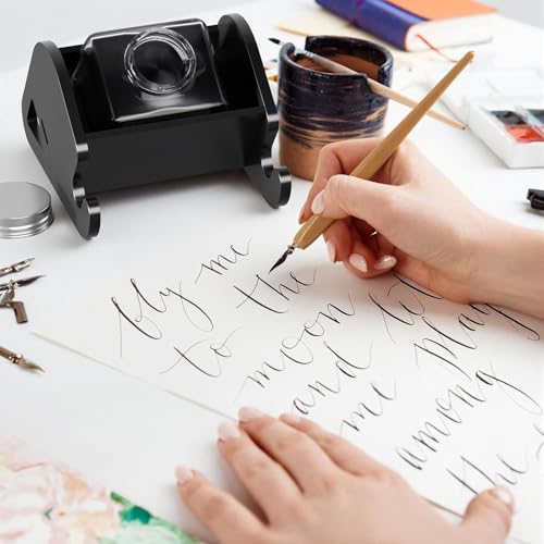 Homakover 1 Pack Acrylic Tilting Glass Ink Bottle Holder with Non-Slip Bottom, Calligraphy Oblique Nib Holder Stand, Tabel Decoration Fit for Ink bottle Pen, Ink bottle Not Include (Large) - size: Large