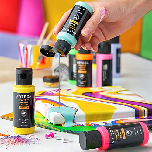 ARTEZA Acrylic Pouring Paint - 2oz (60 ml) Neon Purple, High Flow, No Mixing Needed, For Canvas, Glass, Paper, Wood, Tile, Stones - color: Neon Purple, size: 2 Fl Oz (Pack of 1)