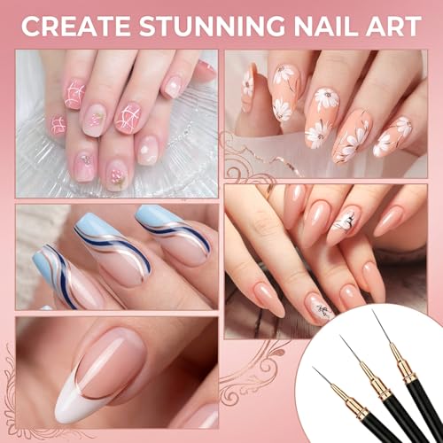 5PCS Metallic Nail Art Liner Brushes Set, Fine Painting Nail Brushes for UV Gel Polish, Detail Drawing & Long Line Design, Nail Art Tools Sizes 5/8/12/20/25mm