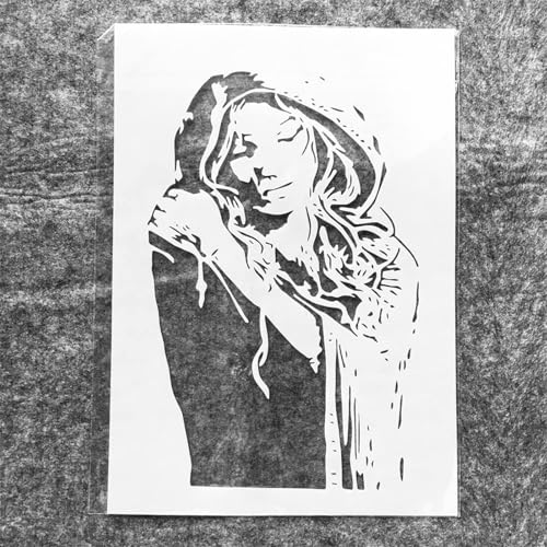 TIAMECH A4 Reusable Raincoat Girl Stencil for Painting | Hoodie Hat Girl Sleepy Resting Layering Template, DIY Wall Art, Wood Furniture, Scrapbook & Crafts (8.3x11.7inch) - style: Raincoat Girl