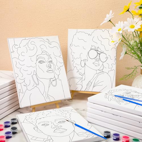 Sherr 75 Pcs 15 Set Pre Drawn Canvas Kit for Painting Craft Sip and Paint Kit for Adults Cool Gentlemen and Lady Pre Printed Canvas Painting Favor for DIY Black History Month Gifts Adult's Date Party - style: Cool Gentlemen and Lady