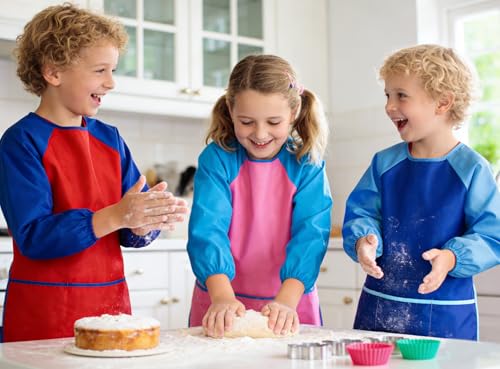 2 Pack Kids Art Smock Waterproof with Long Sleeve and 3 Roomy Pockets Artist Children Aprons for Toddlers Age 3-8 Painting Crafts(Red+Blue) - color: 2 Pack Red+blue
