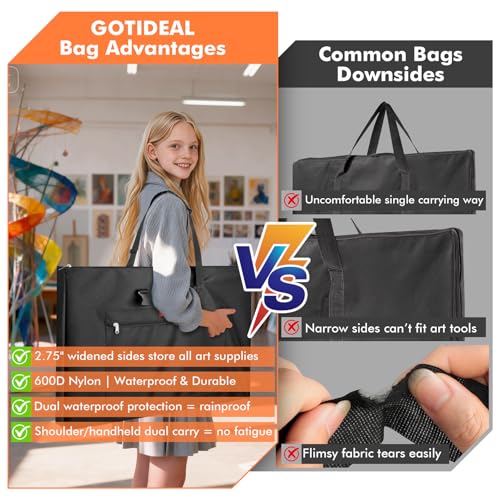 GOTIDEAL Large Art Portfolio Bag, 18x24 Inches Waterproof Art Portfolio Case with Shoulder&Handle Carry, Storage Carrying Bag for Artwork Sketch Drawing Canvas Photography Poster Side Widening - size: 18"x24"