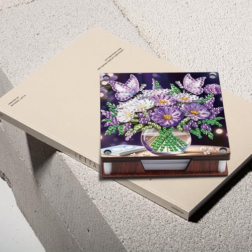 JISHSHAY 2 PCS Diamond Art Note Box Flower Diamond Painting Note Pad Holder Vase Gem Painting Gem Art Memo Boxes Mosaic Kits for Adults Embroidery Kit Memo Pad Holder, Contains 120 Sheets of Paper - color: Flower 2