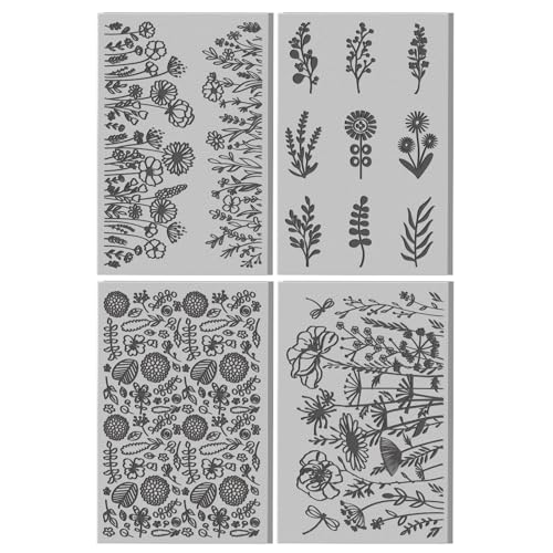 4 Sheets Flowers Pattern Clay Texture Mat Branches Polymer Clay Texture Sheets DIY Tools for Pottery Earring Jewelry Making Stamp Engraving Machines, 3.9x2.6inch - style: Flowers