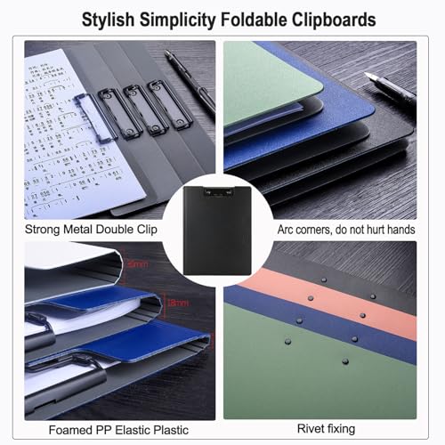 10 Pack Foldable Clipboards, A4 Clipboard Folder, Office Clipboard Folder with Double Clips Metal Clip, Storage Clipboards for Office, School or Medical Field(Black) - style: 10Pack- Black