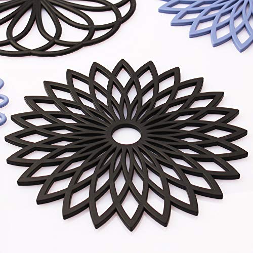 ME.FAN Silicone Trivet Mat - Kitchen Hot Pads for Pots & Dish - Insulated Teapot Trivet - Flexible, Durable, Non-Slip Large Coasters 3 Set Black - color: 3set-black